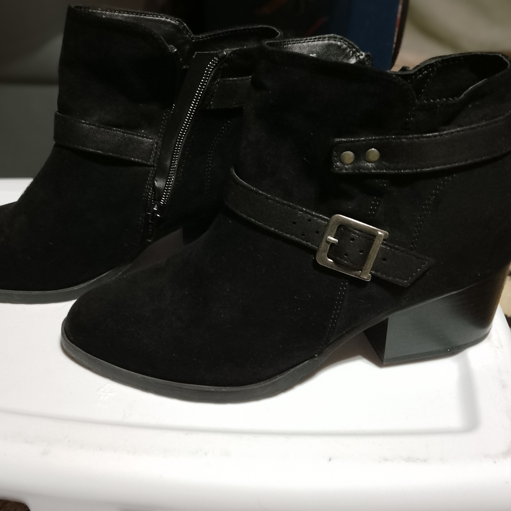 White Mountain Black Suede Ankle Booties with Buckle